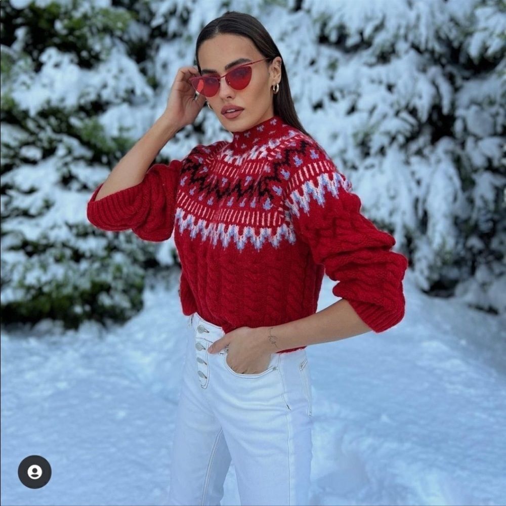 Zara cable knit jacquard sweater
